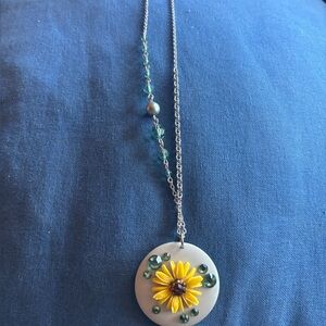 Tarina Tarantino Yellow Daisy Pendant Necklace with Teal Accents